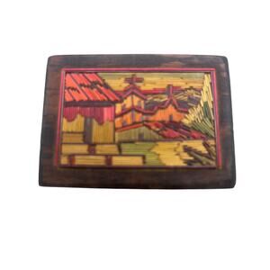 Vintage Mexican Portillo Straw Art Trinket Box